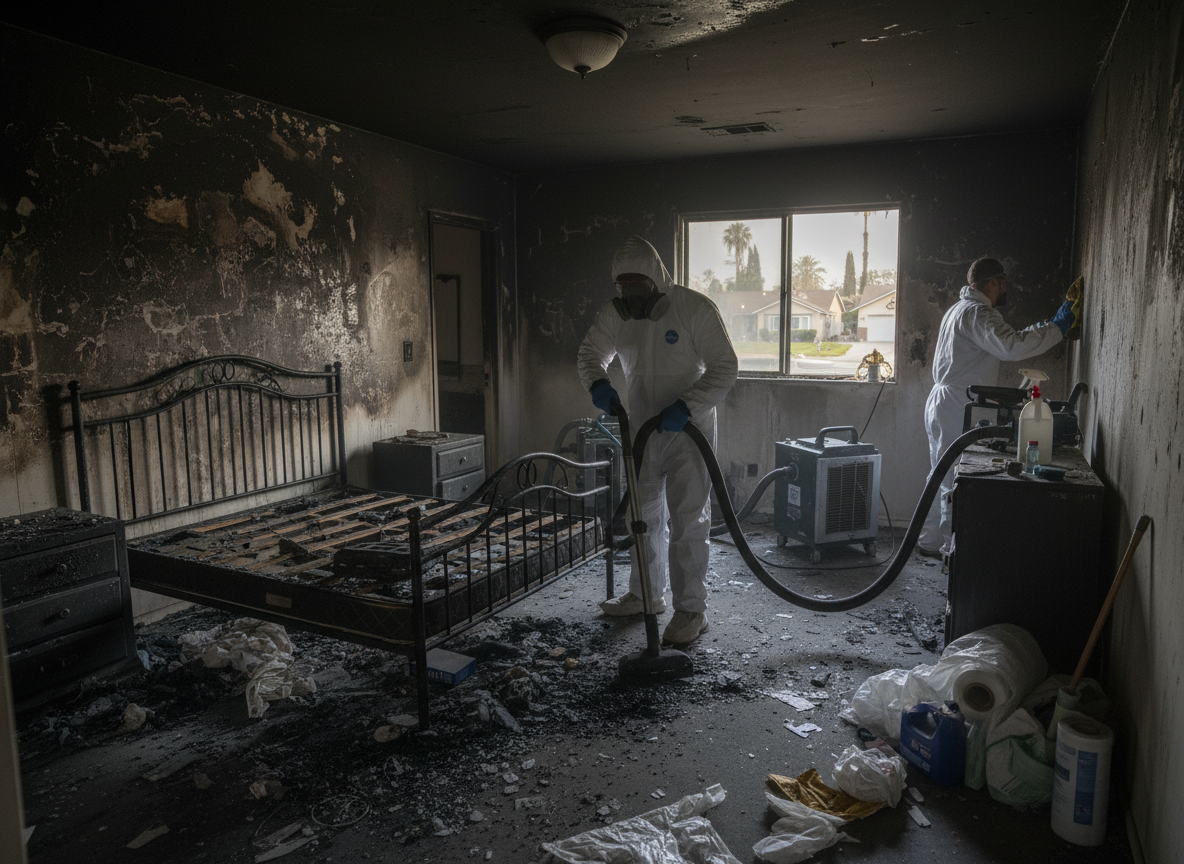Bedroom fire damage cleanup in Canoga Park