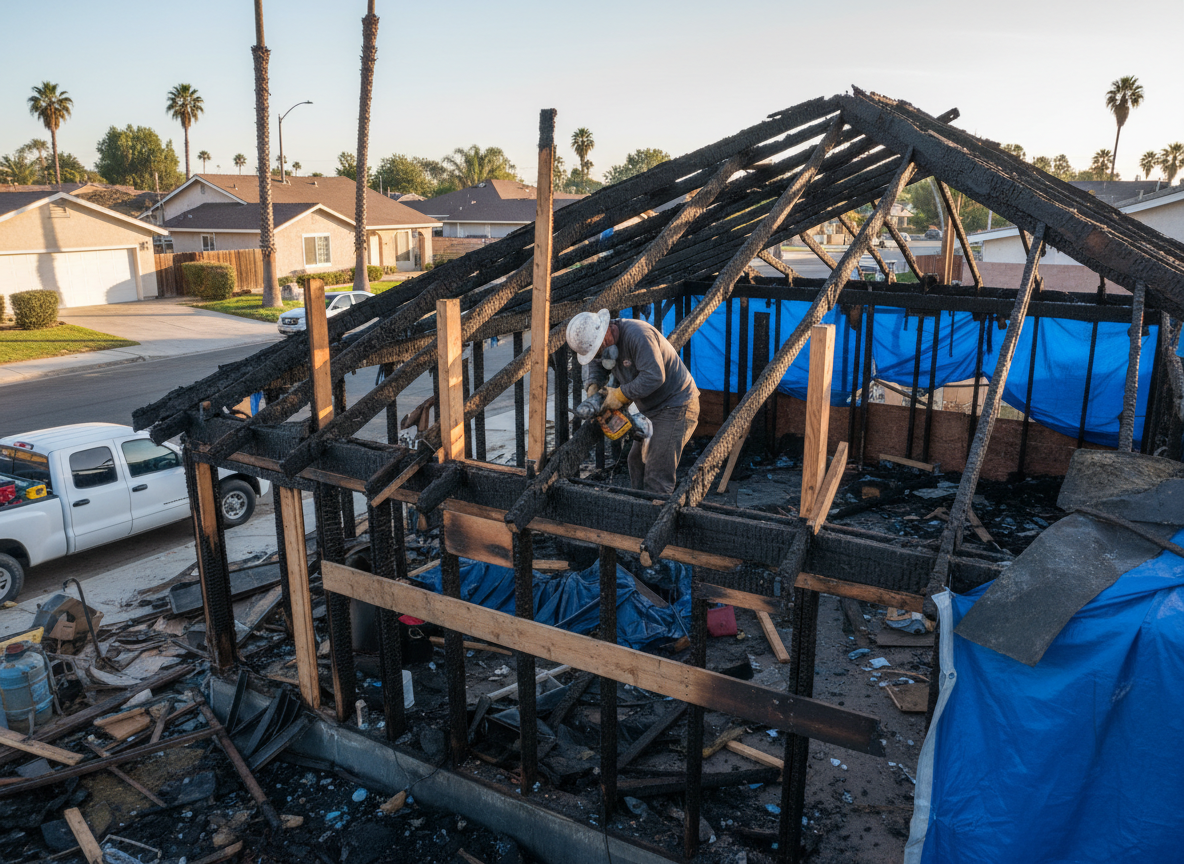 Structural repair after fire in Canoga Park